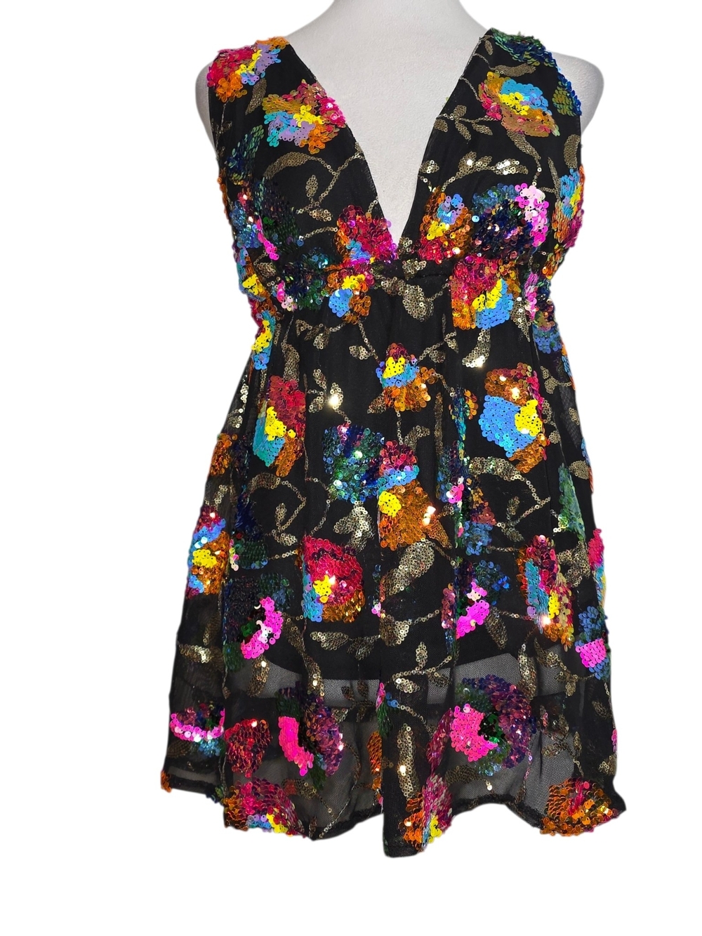 Lucy In The Sky Skyler Sequin Floral Romper XL Rainbow Party Festival Dress